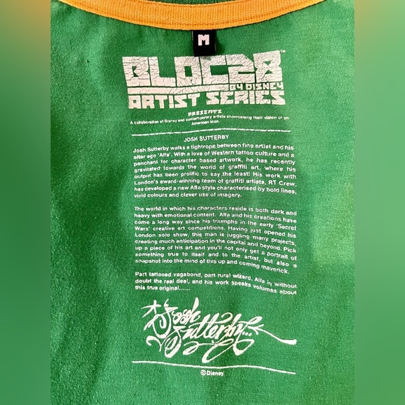 💚RARE Bloc28 By Disney/Artist  Series a collab w/artist Josh Sutterby green tee - Picture 7 of 13
